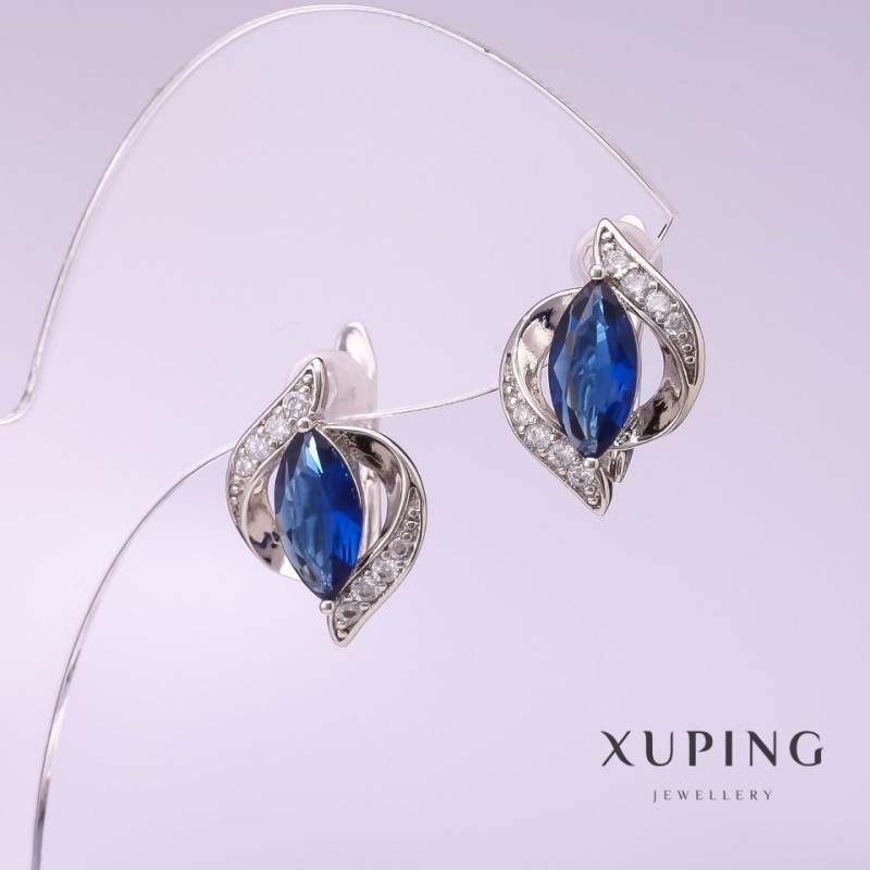 Xuping Ohrringe mit blauem Stein 11 × 16 mm, Rhodiumbeschichtung
