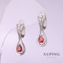 Xuping Ohrringe mit rotem Stein, 25 × 8 mm, Rhodiumbeschichtung