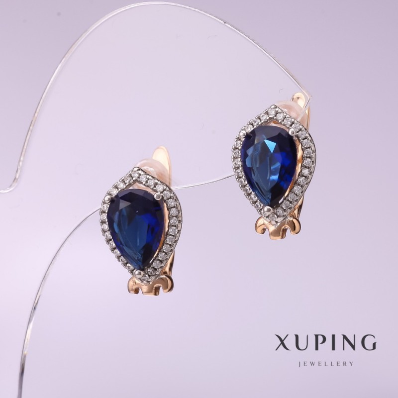 Ohrringe Xuping mit blauen Steinen 10×14 mm Vergoldung 18K