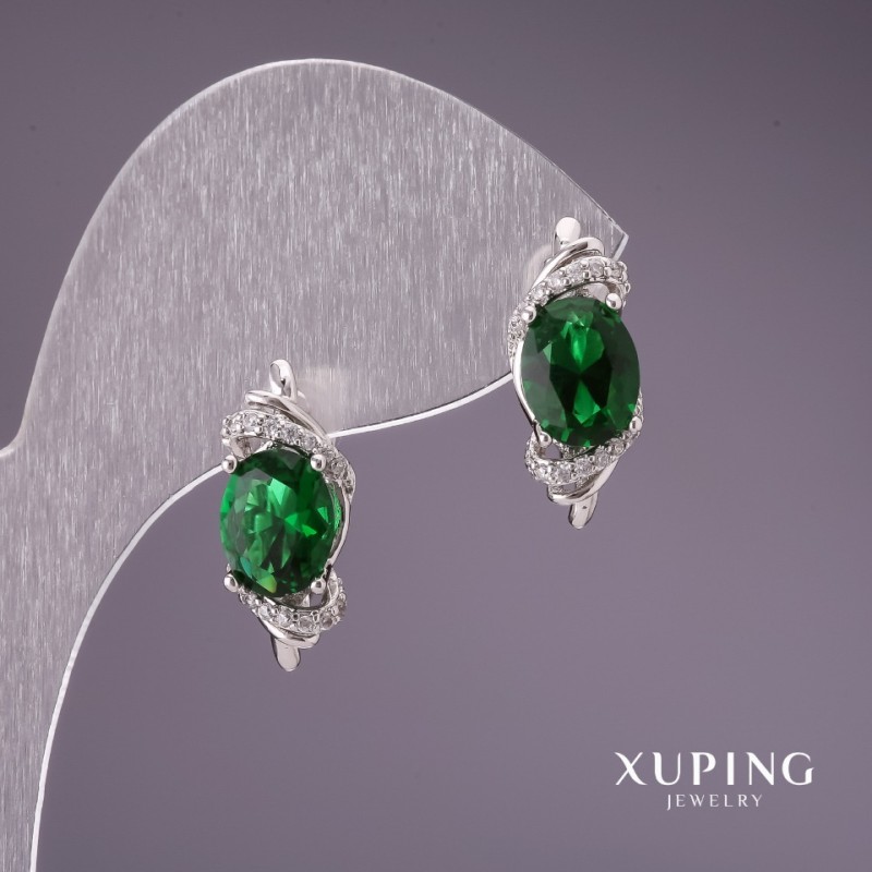 Xuping Ohrringe mit grünen Steinen 18×7 mm Rhodiobeschichtung