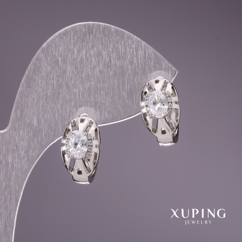 Xuping Ohrringe mit weißen Steinen 8×15 mm Rhodiumbeschichtung