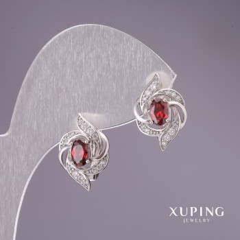 Ohrringe Xuping mit roten Steinen 17×12 mm rhodiniert