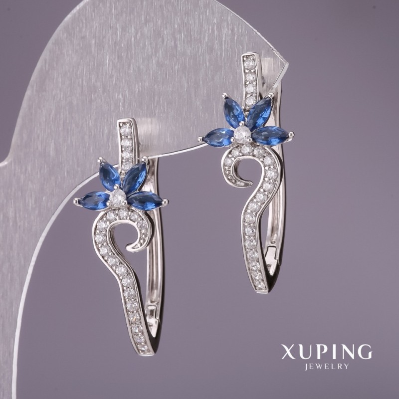 Xuping Ohrringe mit blauen Steinen, Rhodiumbeschichtung, 31 × 13 mm