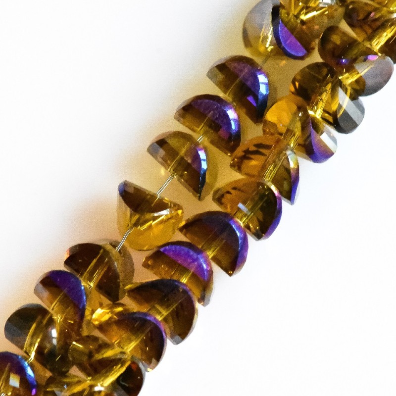 Kristallperlen im Swarovski-Stil dunkelgelb mit blauer Beschichtung, Durchmesser 6 x 4 mm, Fadenlänge 50 cm