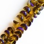 Kristallperlen im Swarovski-Stil dunkelgelb mit blauer Beschichtung, Durchmesser 6 x 4 mm, Fadenlänge 50 cm