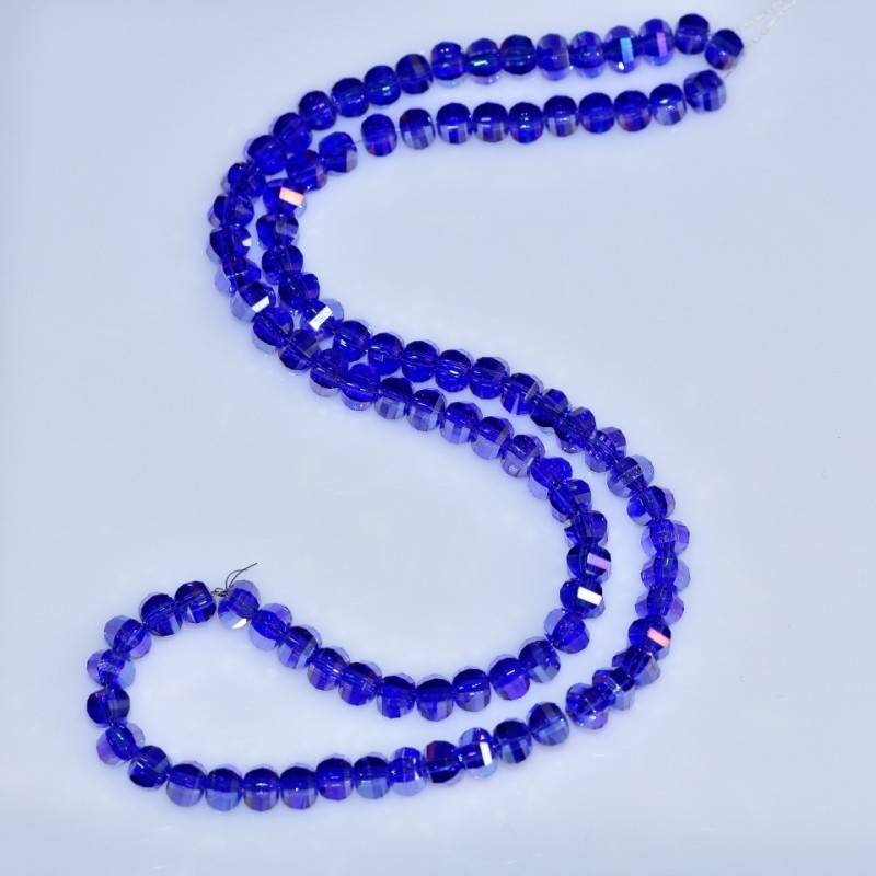 Kristallperlen im Swarovski-Stil, Kornblumenblau, facettierte Kugeln mit Benzin-Effekt, Durchmesser 5×4 mm, Schnur 48 cm