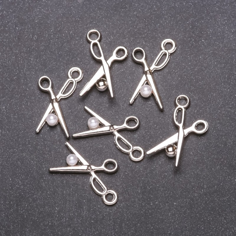 Schmuckzubehör – Anhänger Scheren, Durchmesser 13 mm, Länge 23 mm, Weißmetall, Verpackung 6 Stück