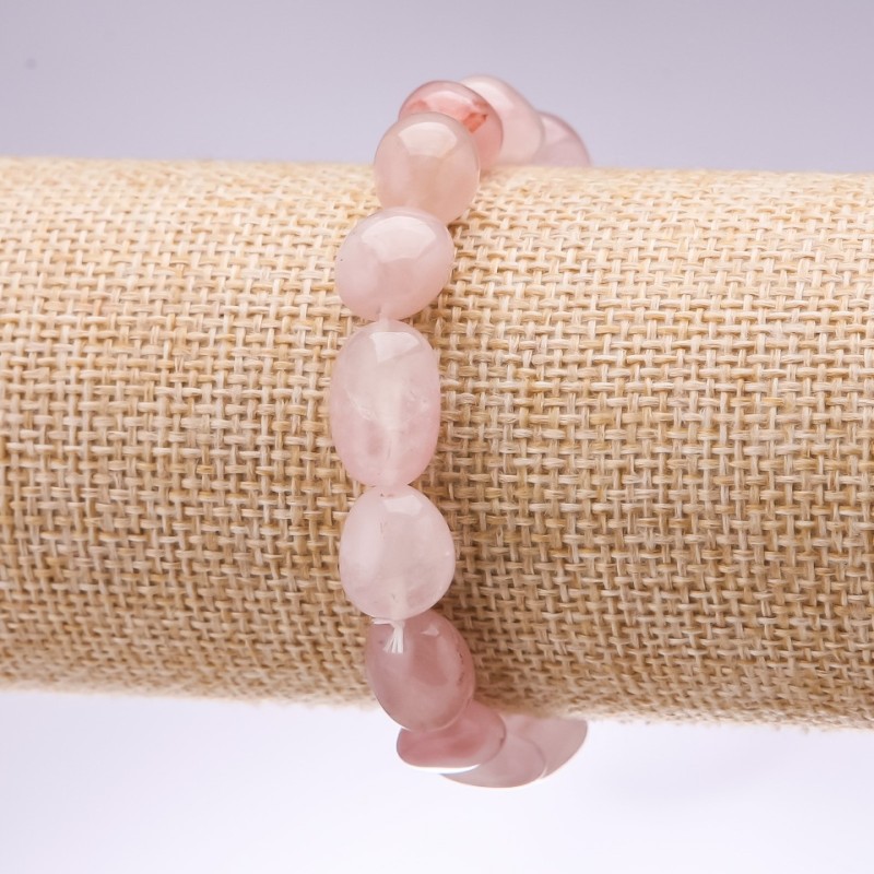 Armband aus Rosenquarz, poliert, Ø 10 mm, Länge 18 cm, auf Elastikband