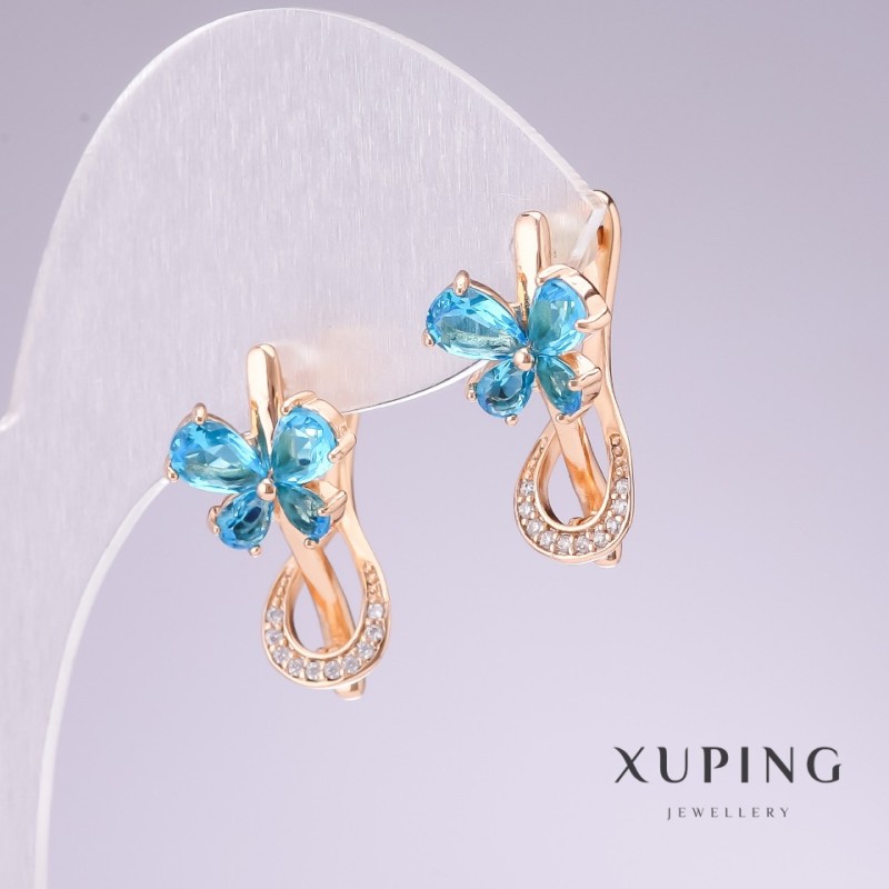 Ohrringe Xuping mit 18K-Goldveredelung, blaue Steine und weiße Strasssteine, 20×11 mm