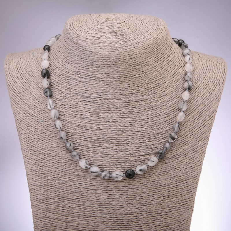Kette aus natürlichem Quarz – Haarquarz (Rutilquarz), Durchmesser 6–8 mm, Länge 48 cm