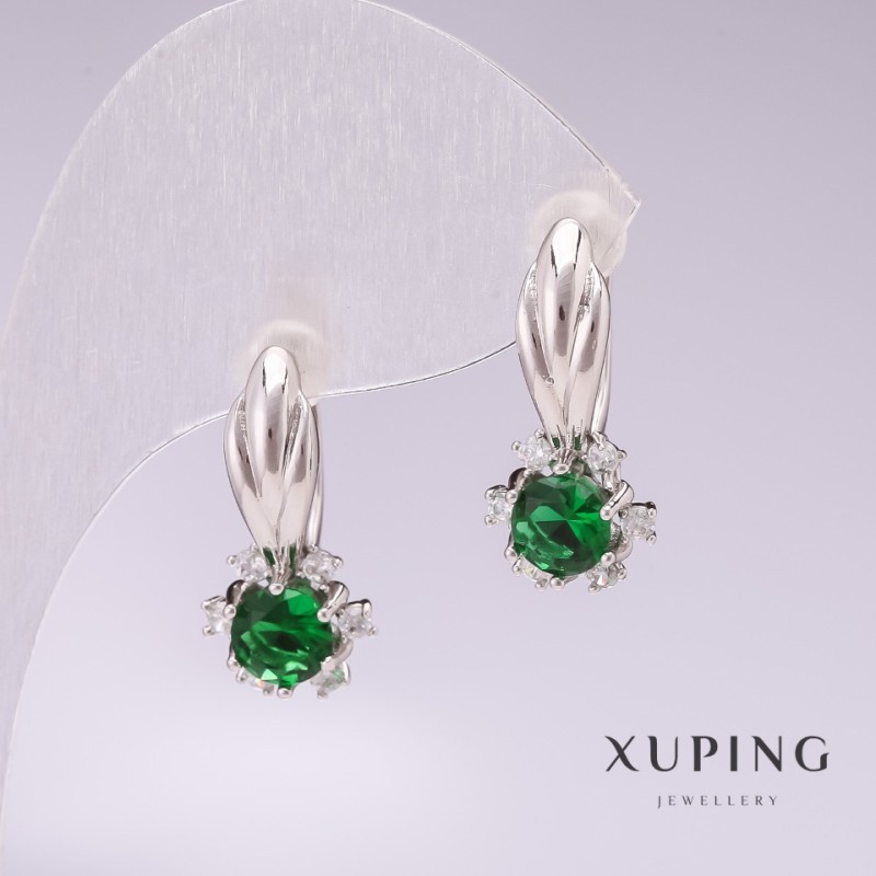 Ohrringe Xuping Rhodium-beschichtet mit grünen Steinen 21×10 mm