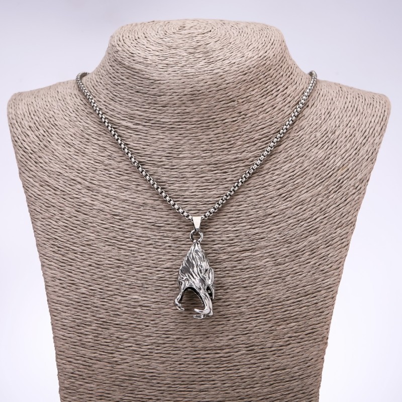 Anhänger im Stil 'Punk-Gotik' Wolf, 45 × 20 mm, mit Kette, Länge 65 cm