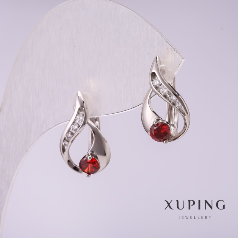 Xuping Ohrringe mit roten Steinen, Rhodiumbeschichtung, 17×10 mm