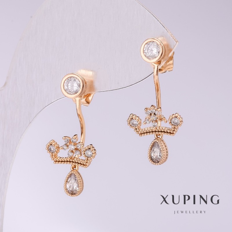 Ohrringe Xuping Kronen mit weißen Strasssteinen 28×12 mm Vergoldung