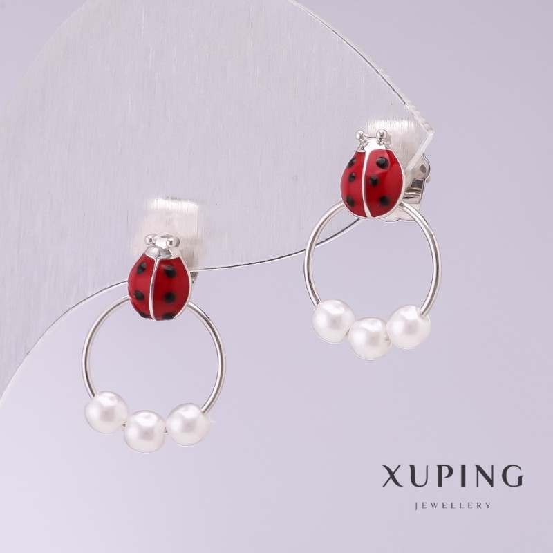 Xuping Ohrringe Marienkäfer rote Emaille Rhodium-Beschichtung 18 × 11 mm