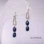 Xuping Ohrringe mit blauen Steinen 33×5 mm Rhodiumbeschichtung