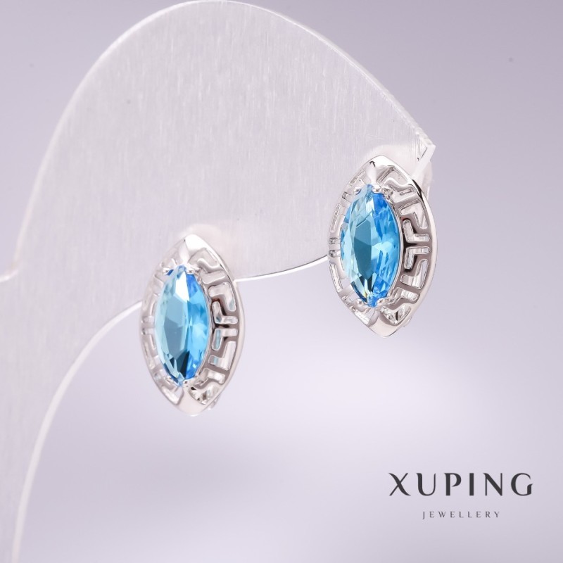 Xuping Ohrringe mit blauen Steinen, Rhodiumbeschichtung, 15×9 mm