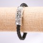 Armband Schädel aus Öko-Leder, geflochten, schwarz, Länge 20 cm