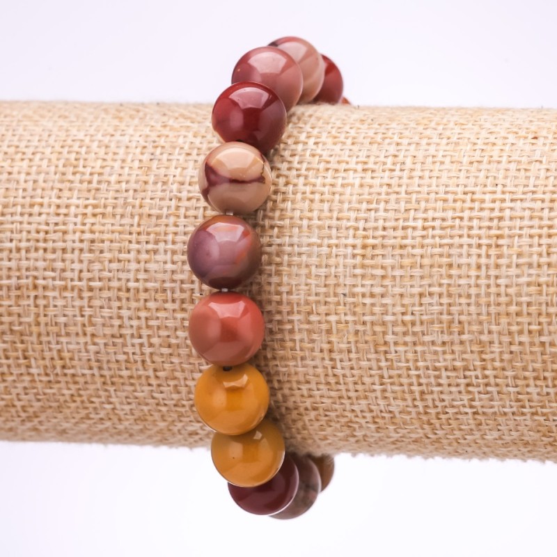 Armband aus Mookait-Jaspis, glatte Kugeln, Durchmesser 10 mm, Länge 18 cm, auf Elastikband