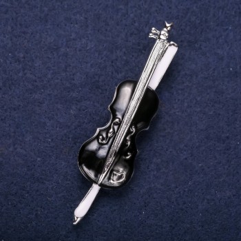Ausverkauf! Brosche Musik Geige schwarze Emaille silberfarbenes Metall 65×17 mm