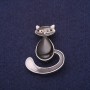 Brosche Kätzchen mit Emaille – Katzenauge – schwarz – 39 × 30 mm – silberfarbenes Metall