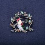 Brosche „Vogel am Zweig“ mit Strass und Emaille, Farben Rot, Weiß, Hellblau, Grün, 38 × 40 mm, silberfarbenes Metall