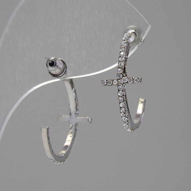 Ohrstecker in Kreuz-Design mit Strasssteinen, Silberoptik, 35 × 12 mm
