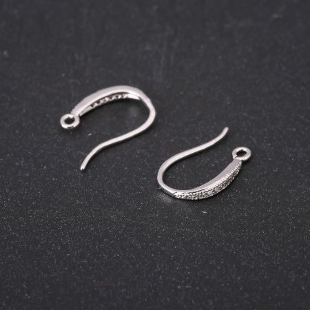 Ohrhaken für Ohrringe mit Strasssteinen, 14×2 mm, silberfarbenes Metall, Preis pro Paar