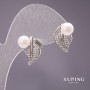 Ohrringe Xuping Blätter mit Mallorca-Perlen, Farbe Weiß, 17 × 13 mm, rhodiniert