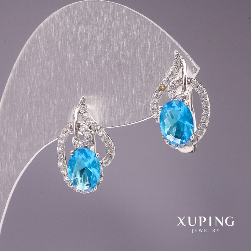 Xuping Ohrringe mit blauem Stein, 18 × 10 mm, Rhodiumbeschichtung