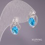 Xuping Ohrringe mit blauem Stein, 18 × 10 mm, Rhodiumbeschichtung