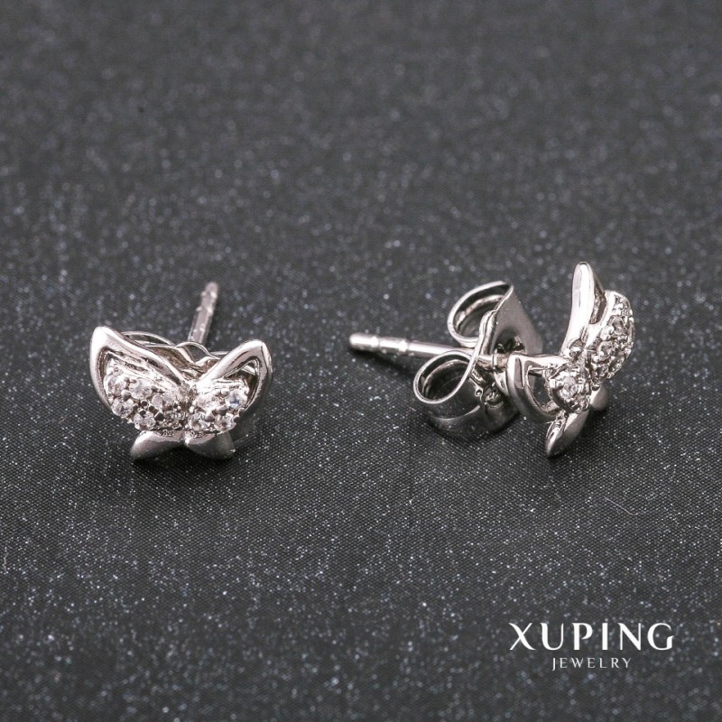 Ohrringe Xuping Ohrstecker Kugeln – Schmetterlinge, Strasssteine, Farbe Weiß, 9×7 mm, rhodiniert