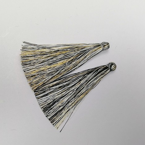 Quaste für Handarbeiten Schwarz-Weiß-Gelb-Streifen, Länge 7 cm, Durchmesser 7 mm, Paar