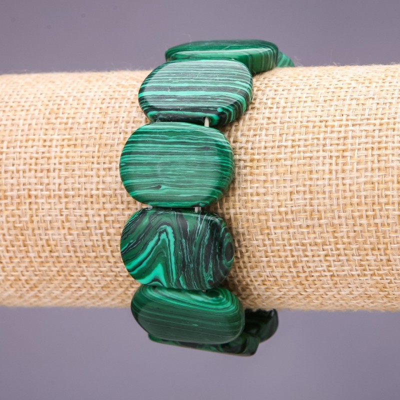 Malachit-Armband, gepresste Glieder 25 × 17 mm ±, Länge 18 cm, auf Elastikband