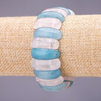 Armband aus Aquamarin und Rosenquarz – Glieder 25×10 mm, Länge ca. 18 cm, auf Elastikband