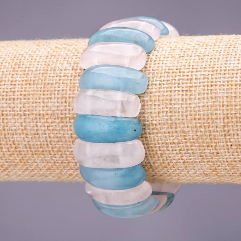 Armband aus Aquamarin und Rosenquarz – Glieder 25×10 mm, Länge ca. 18 cm, auf Elastikband
