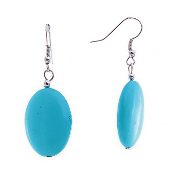 Ohrhänger mit ovalen, glatten Cabochons im Türkislook, 18×24 mm