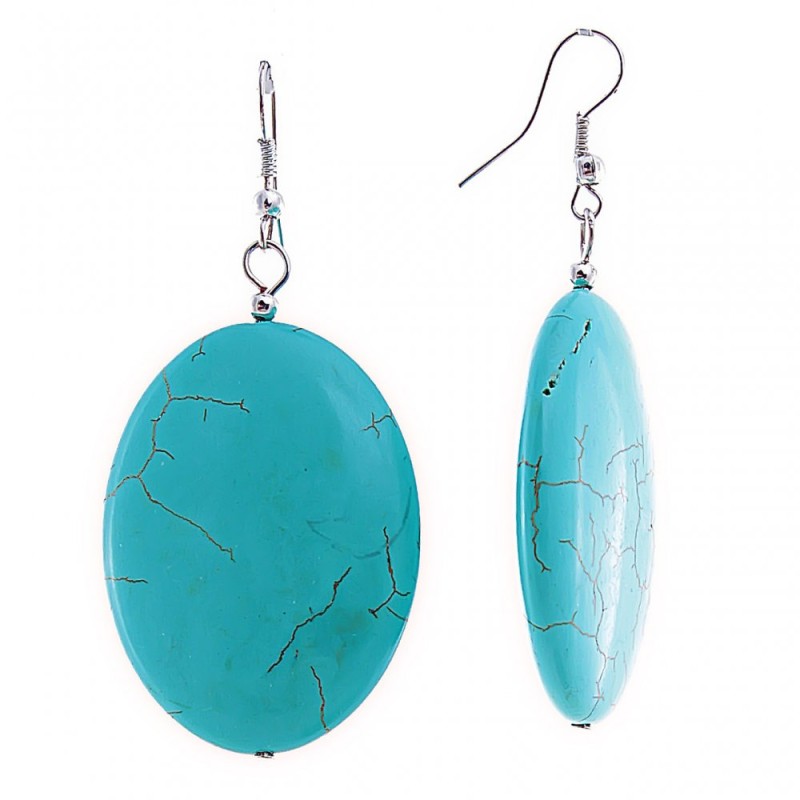 Ohrhänger mit ovalen glatten Cabochons in Türkis-Optik, Maserungen, 30×40 mm