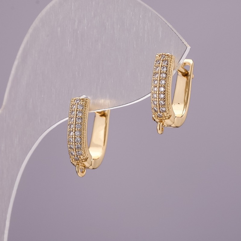 Ohrhaken für Ohrringe mit Strasssteinen aus gelbem Metall, 15×13×4 mm, Paar