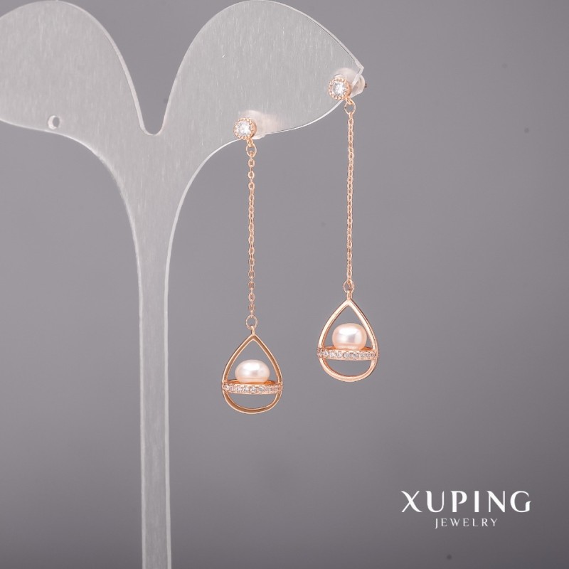 Ohrringe Xuping mit weißen Steinen und Mallorca-Perlen, 10 × 52 mm, 18K-Vergoldung
