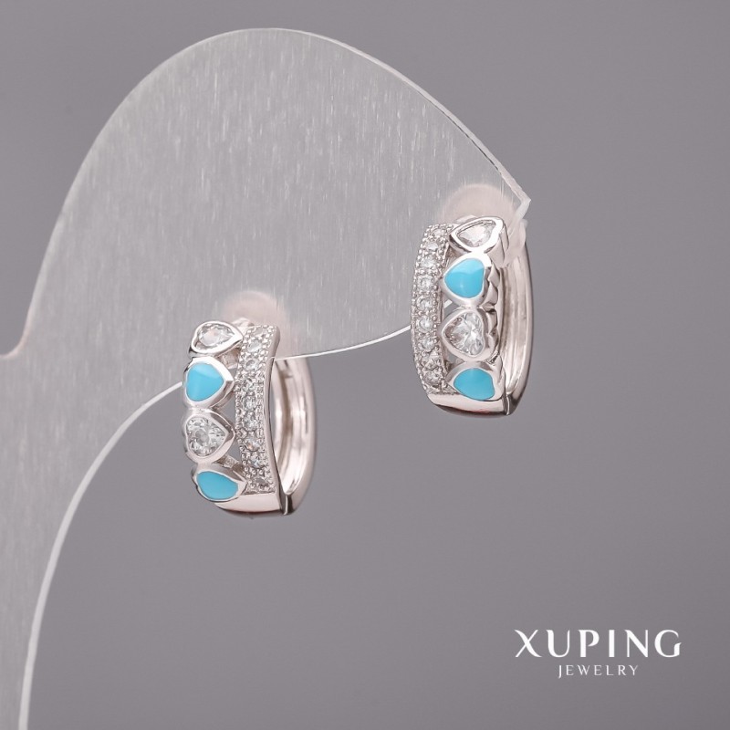 Xuping Ohrringe mit weißen Steinen und blauer Emaille, 6×15 mm, Rhodiumbeschichtung