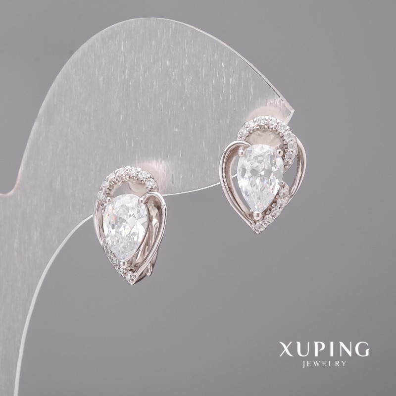Xuping Ohrringe mit weißen Steinen – Rhodiumbeschichtung, 11×15 mm