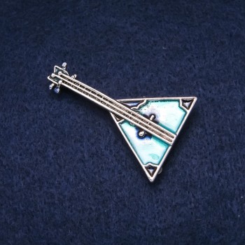 Brosche Balalaika Emaille, silberfarbenes Metall 32×49 mm