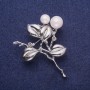 Brosche Zweig mit Mallorca-Perlen, silberfarbenes Metall, 43×52 mm