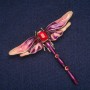 Brosche Libelle mit roter Emaille und roten Kristallen, goldfarbenes Metall 56 × 64 mm