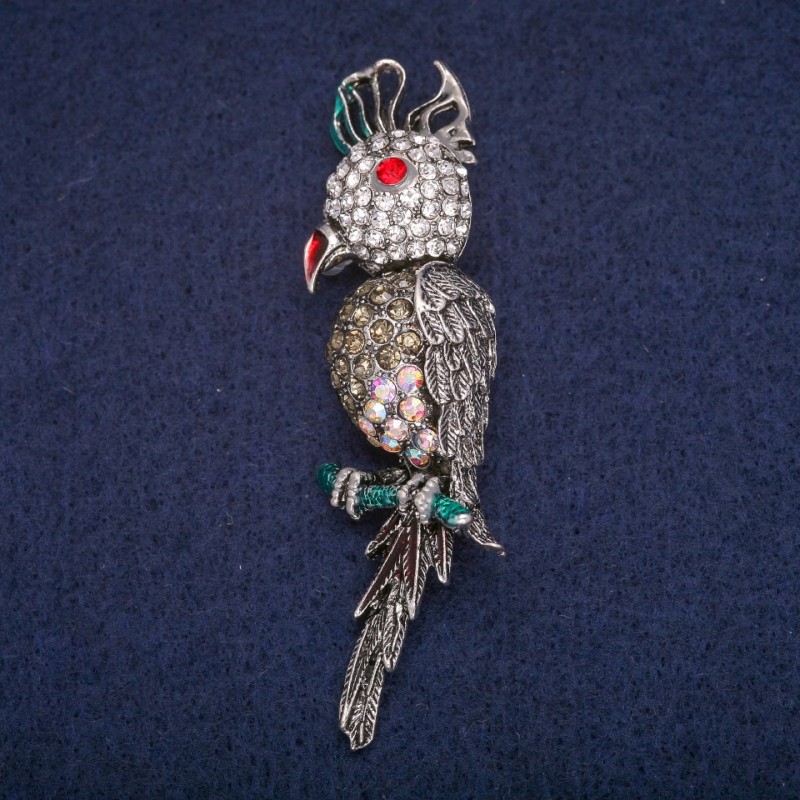 Brosche „Kakadu-Papagei“ 7×1,5 cm, graues Metall