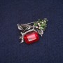 Brosche Ästchen mit roten und grünen Kristallen und Strasssteinen, graues Metall 25×34 mm