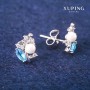 Xuping Ohrstecker mit blauen Kristallen und Majorka-Perle, Durchmesser 8×13 mm, Rhodiniert