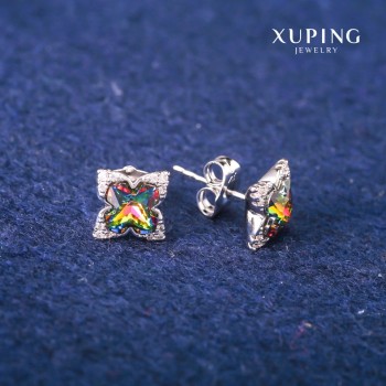 Ohrringe Kugeln Xuping mit Swarovski-Kristallen, Regenbogenfarben, Durchmesser 9×13 mm, Rhodiumbeschichtung