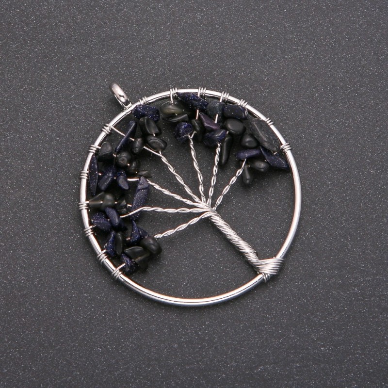 Anhänger „Baum des Glücks“ Aventurin Blauer Sand Nacht von Kairo, Durchmesser 50 mm